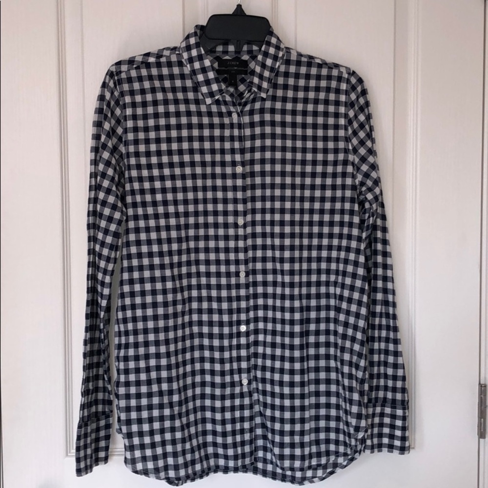 J. Crew “boy” blue and white plaid button up sz 8